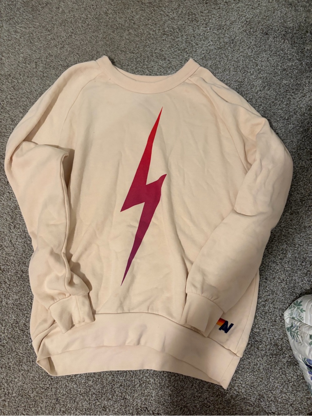 Aviator Nation Cream Sweatshirt with Pink Lightning Bolt